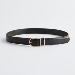 & Other Stories Black Leather Belt with Gold Buckle - Made in Italy - NWOT